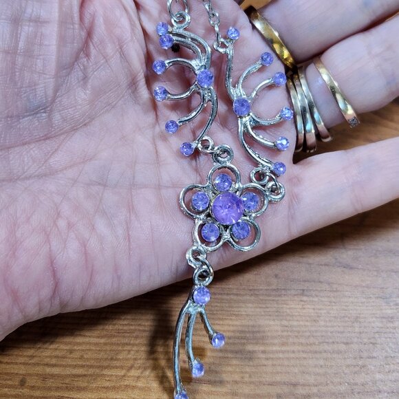 Vintage Womens Purple Crystal Silver Tone Necklace & Earrings - Picture 5 of 6